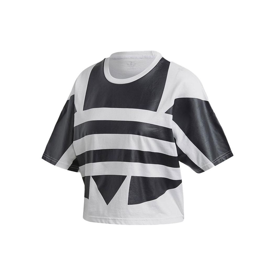 

Adidas Originals Clover с тремя полосками дышащая повседневная спортивная укороченная футболка с короткими рукавами женские топы белые FM2564