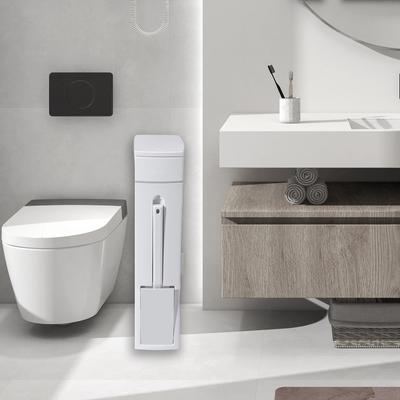 Slim Bathroom Trash Can with Lid Trash Can with Brush Holder Garbage Bag Rectangular Waste Can for Bathroom and Kitchen