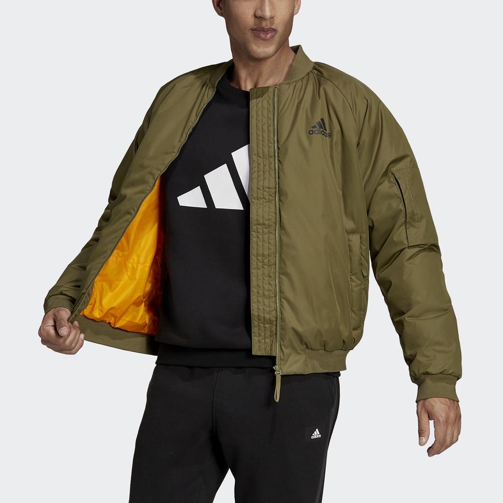 Adidas Baseball Collar Zip Sports Pilot Cotton Jacket Winter Men Jacket Dark-Olive-Yellow GV5355