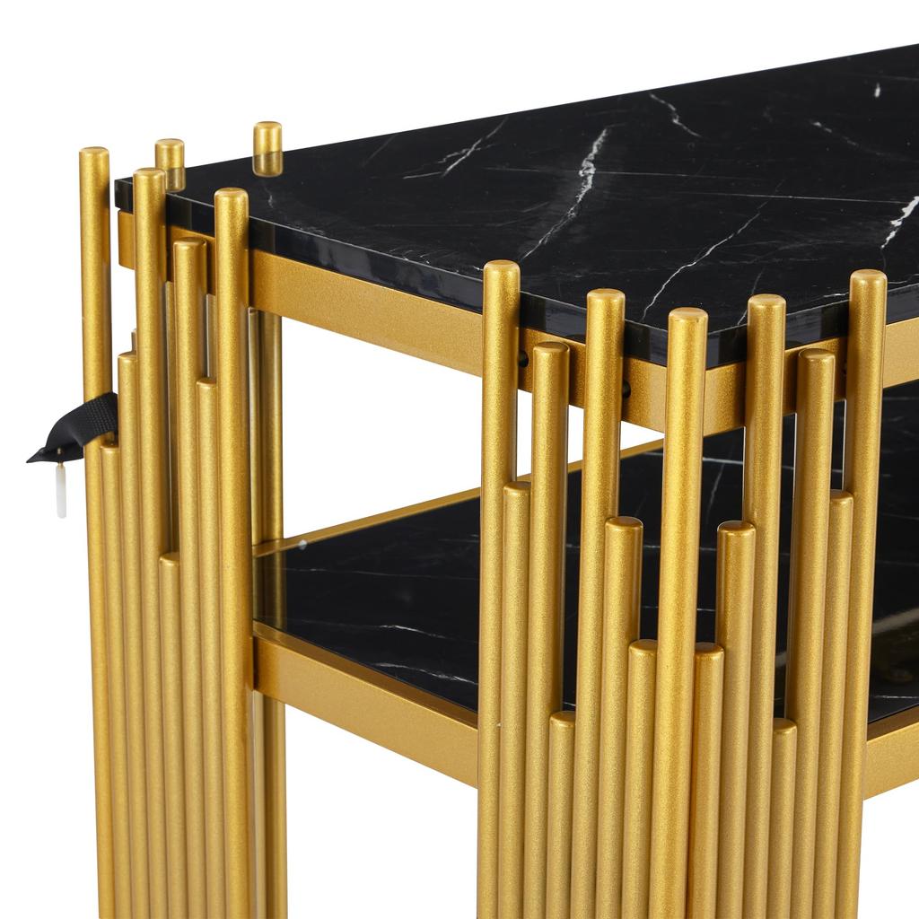 Console Table Two-tier Open Shelves, Small Narrow Sofa Table Living Room, Entrance, Hallway, Stable Metal Frame, 124cm, Black & Gold