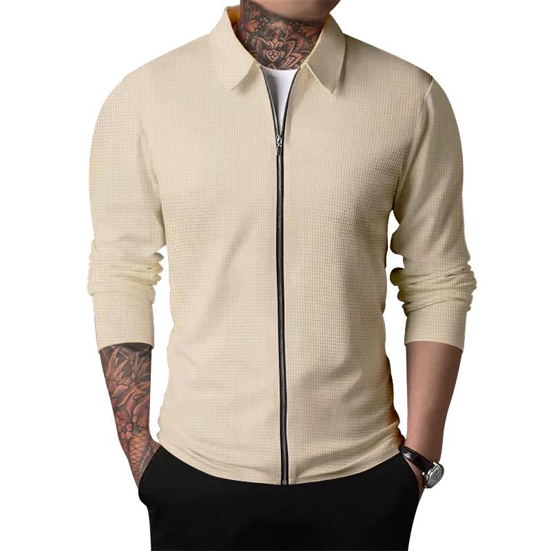 Summer Popular Waffle Outdoor Polo Collar Jacket Men's Coat Nick Casual Sports Zipper Cardigan Long Sleeve Coat