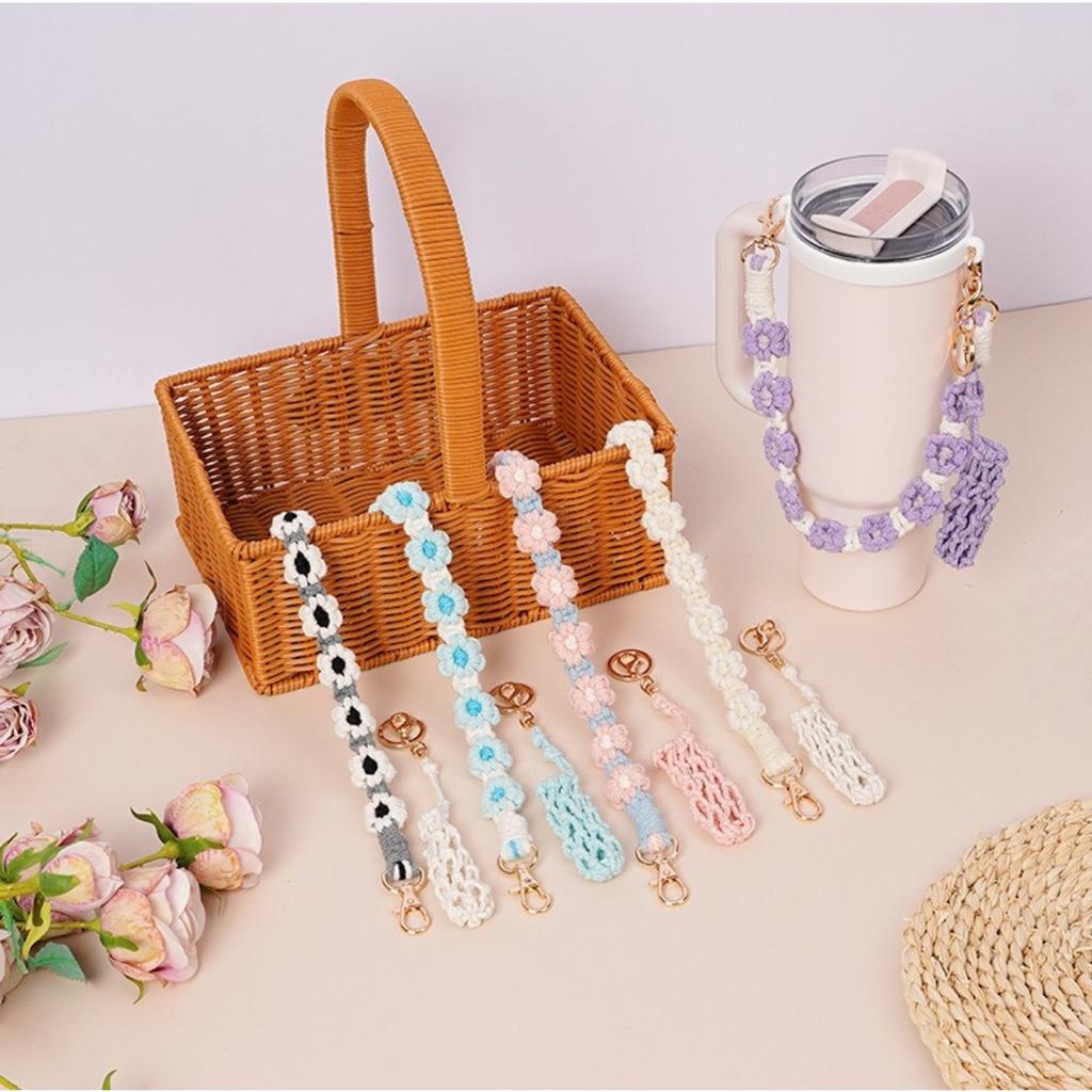 Water Cup Lanyard, Hand-woven Flower Thermos Cup Rope, Female