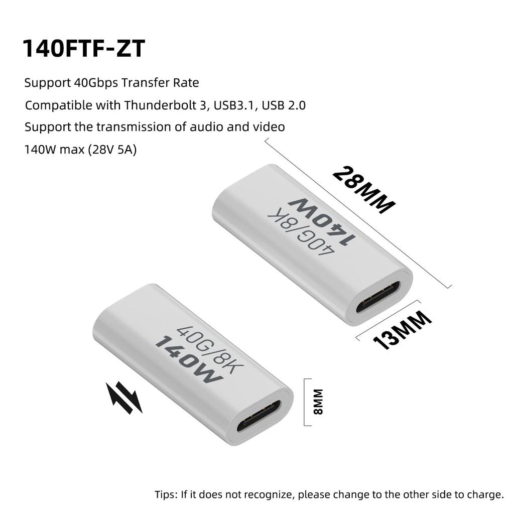 PD140W USB4.0 Type C to USB C Fast Charging Adapter Converter 40Gbps Data Sync Connector 8K@60Hz USB C OTG Adapter for MacBook