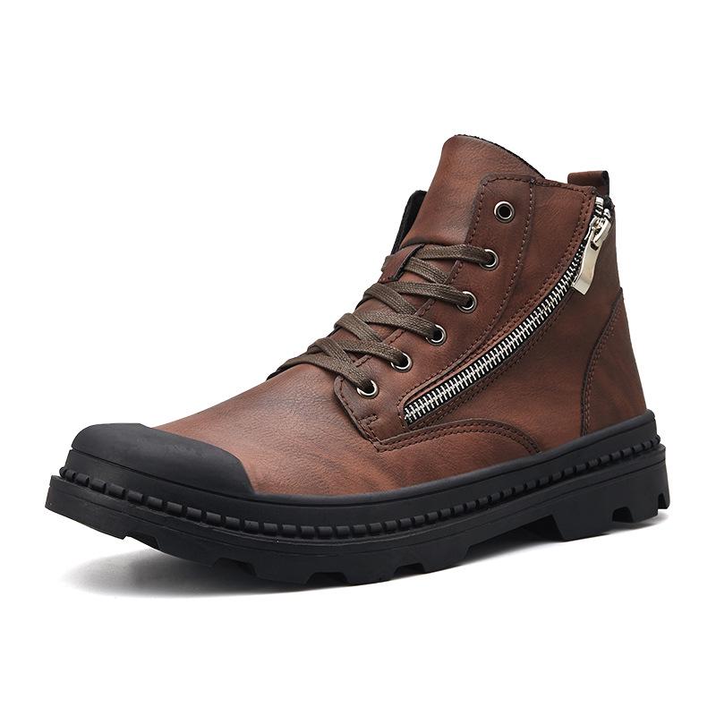 PU Leather Men Ankle Boots Fashion Snow Boots For Men Zipper Men's Boots Man Black Brown Lace Up Shoes For Winter Autumn Jkm9