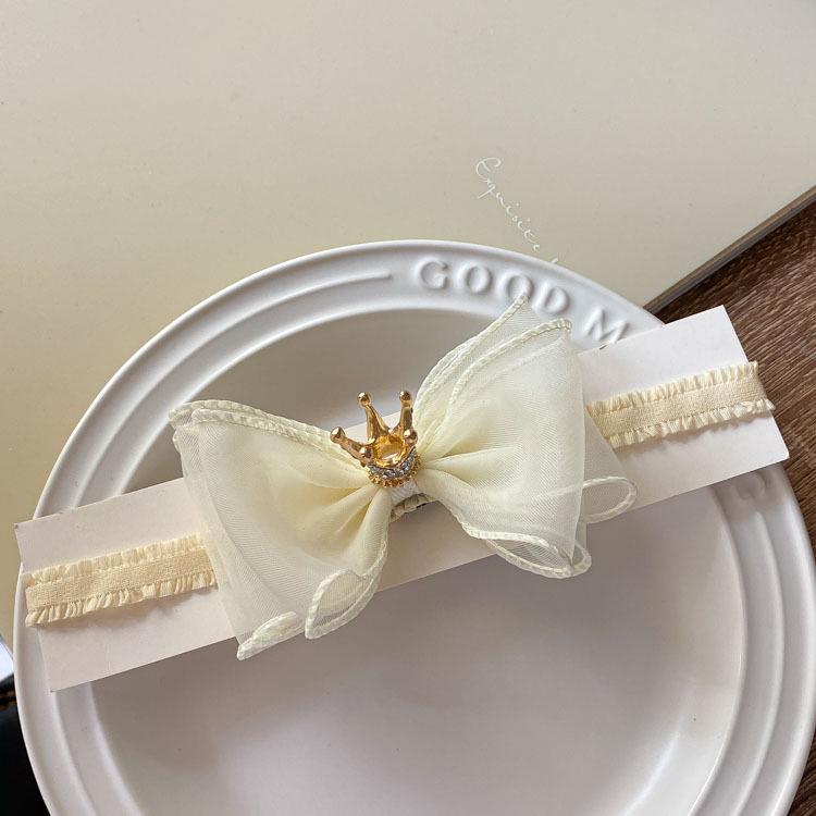 Infant Girl Elastic Hairband: 3D Bowknot with Rhinestone Crown