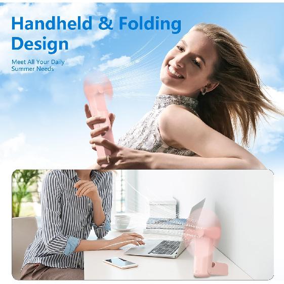 3 PCS Portable Mini Handheld Fans, 3 In 1 Foldable Small Pocket Fan Desk Personal Fan with Flashlight 3 Speeds, USB Rechargeable Battery Operated,