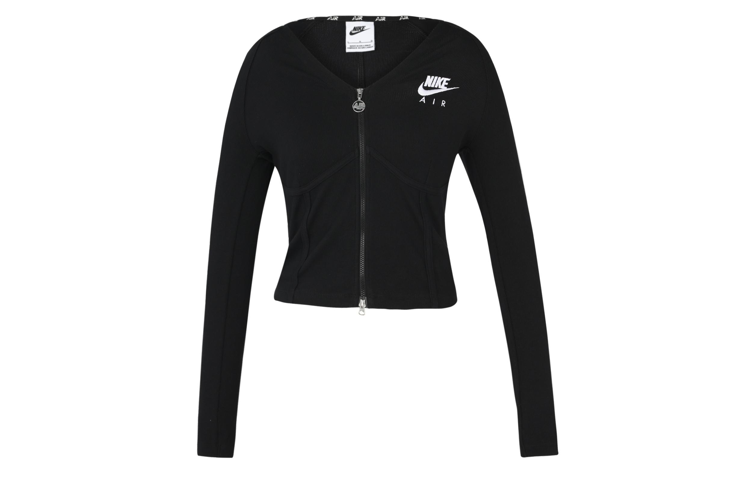 Nike Sportswear Women s Logo Embroidered Double-Zip Herringbone Jacket Black FD2377-010 XS