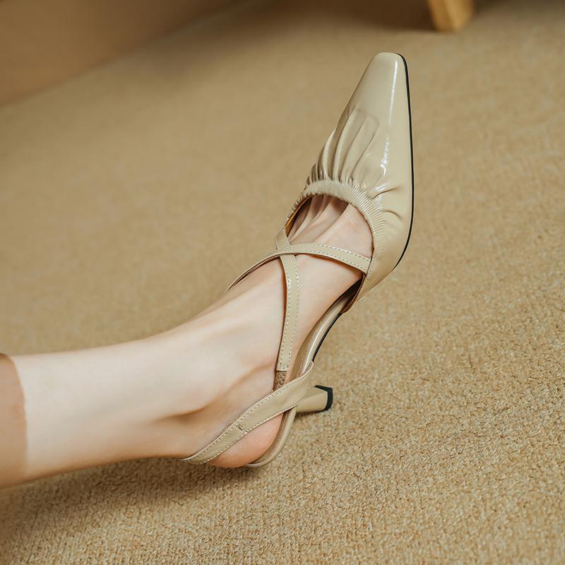 Fashion 2025 Summer Women Shoes Peep Toe Women Sandals Split Leather Pumps Slingback Elegant Gladiator High Heels Party Shoes