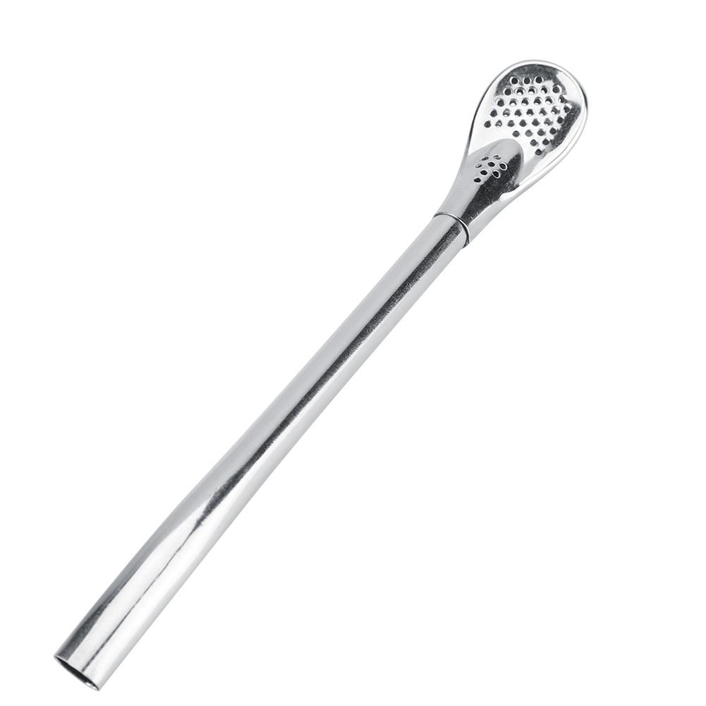 Stainless Steel Metal Drinking Straw Spoon Resuable Washable Cocktail Spoons L