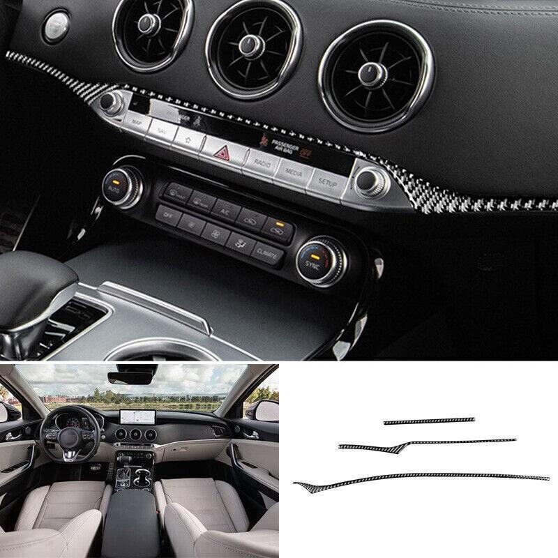 Black Carbon Fiber Center Console Dashboard Cover Strips For Kia Stinger 2018-23