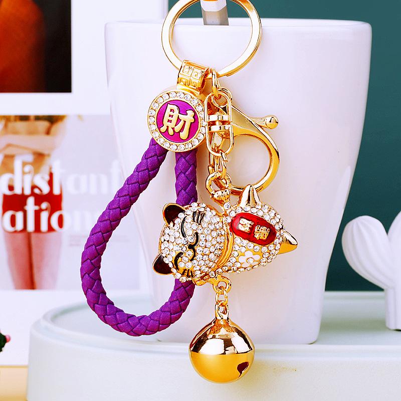 Exquisite Rhinestone Cat Keychain Shiny Women's Bag Pendant Cat Lucky Pendant  New Year Gifts