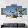 Deer Family Winter Scenery 5 Piece Five Panel Wall Canvas Print Modern Art Poster Picture Home Decor Gift For Him For Her