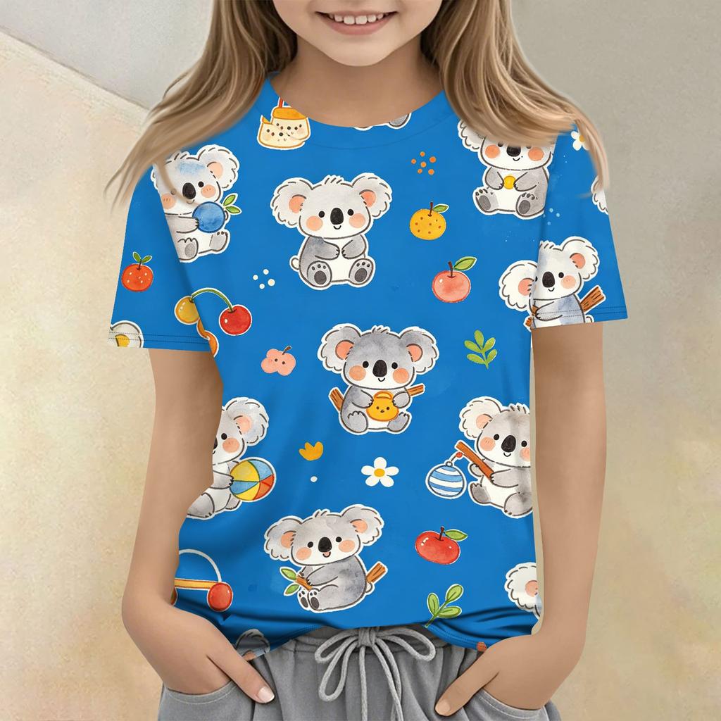 Kids Animal Print Crew Neck Short Sleeve Casual Loose Fit T Shirt Top Comfortable Soft Fabric Suitable for Everyday Wear