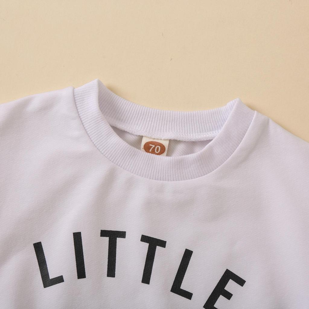 Toddler Letter Print Round Neck Top & Solid Color Long Pants Two-Piece Set, Multi-Color.