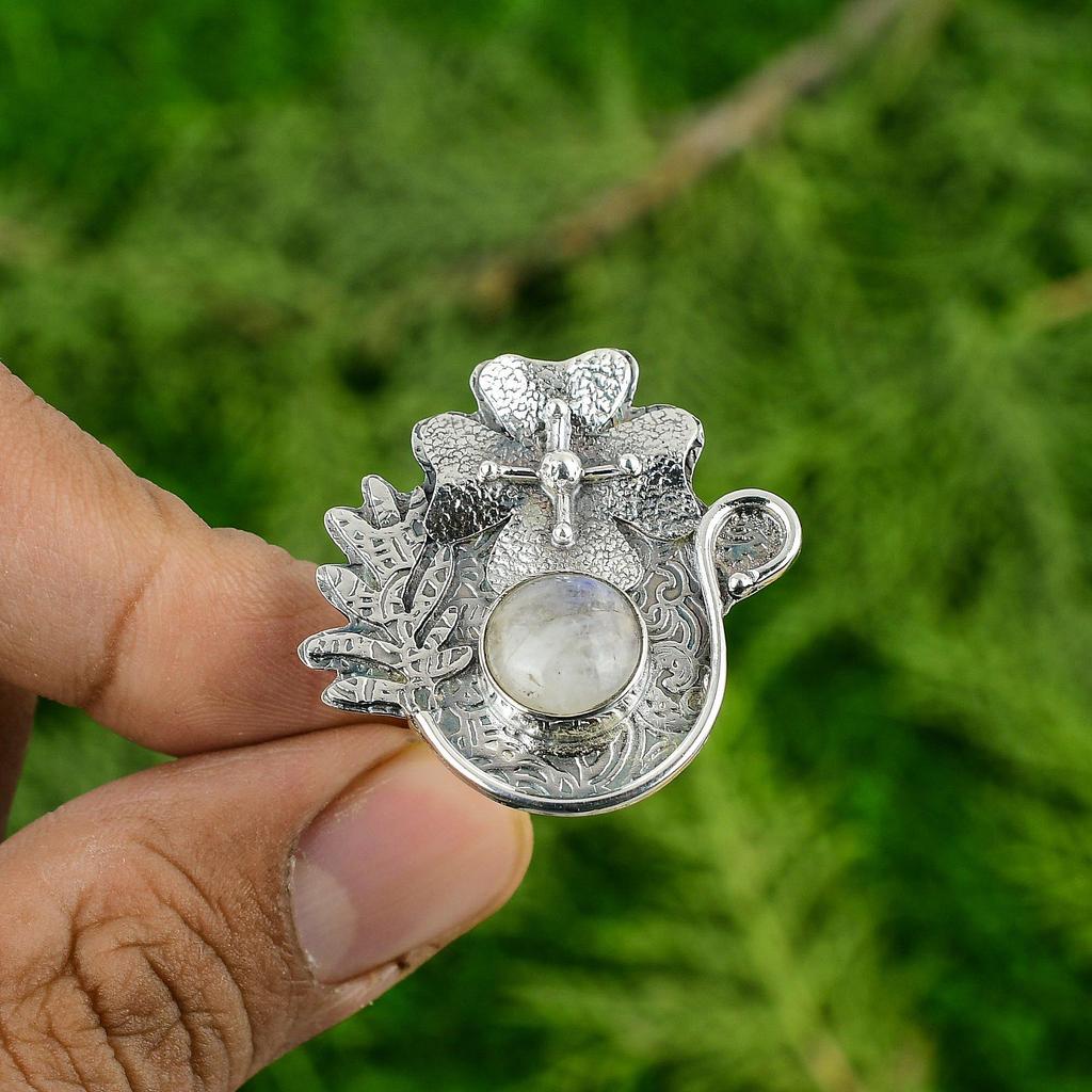 Natural Rainbow Moonstone 925 Sterling Silver Wife Promise Birthday Flower Ring