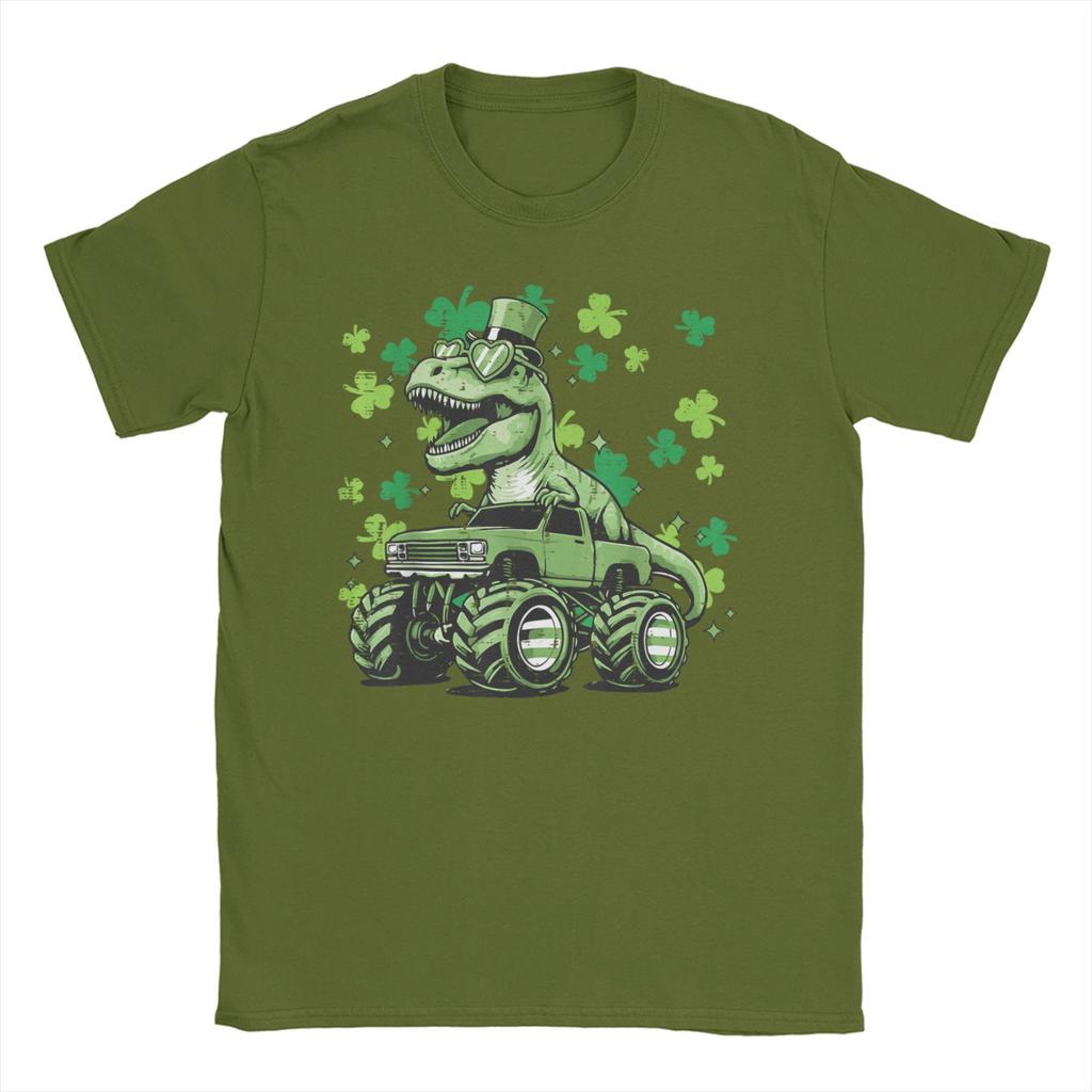 Dino St. Patrick's Day T-Shirts für Unisex Lustiges Baumwoll-T-Shirt Rundhals Kurzarm-T-Shirts Oberteile für Erwachsene