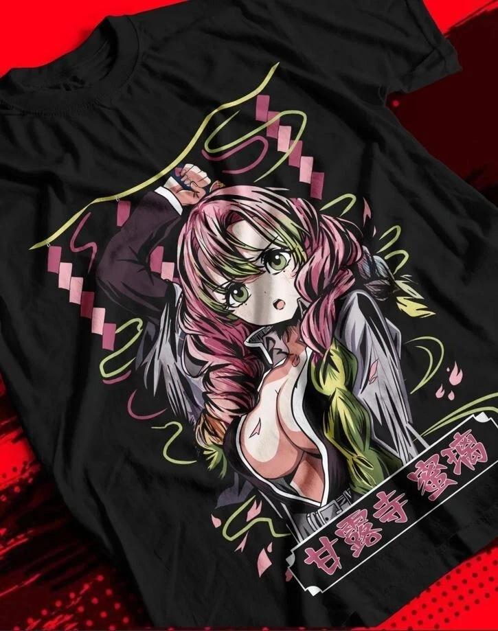 Anime Mitsuri Kanroji Demon Slayer Kimetsu Black T Shirt Size S 4XL S