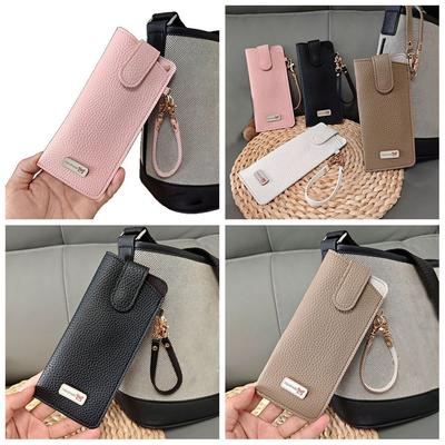 Úložná taška na sluneční brýle z PU kůže se šňůrkou Jednobarevná pouzdro na sluneční brýle Odolný přenosný držák na sluneční brýle