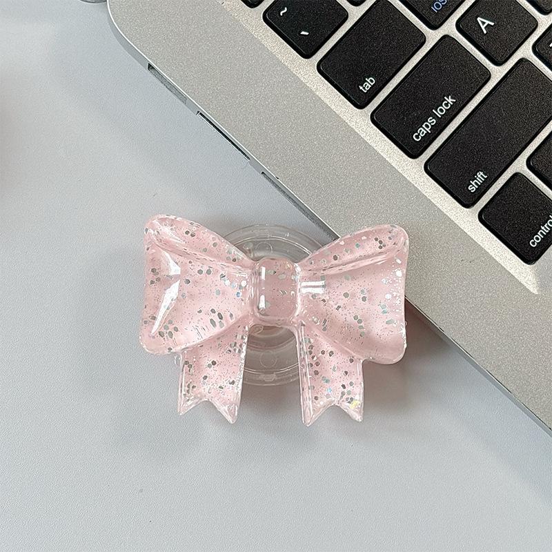 Creative Glitter Bow Solid Color Ring Three-Dimensional Mobile Phone Airbag Bracket Telescopic Paste Desktop Support Portable