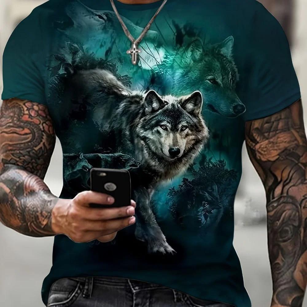 New Wolf T-shirt For Men 3D Animal Print Pullover O Neck Casual Short Sleeve Tees Fashion Street Sweatshirt Male Oversized Tops