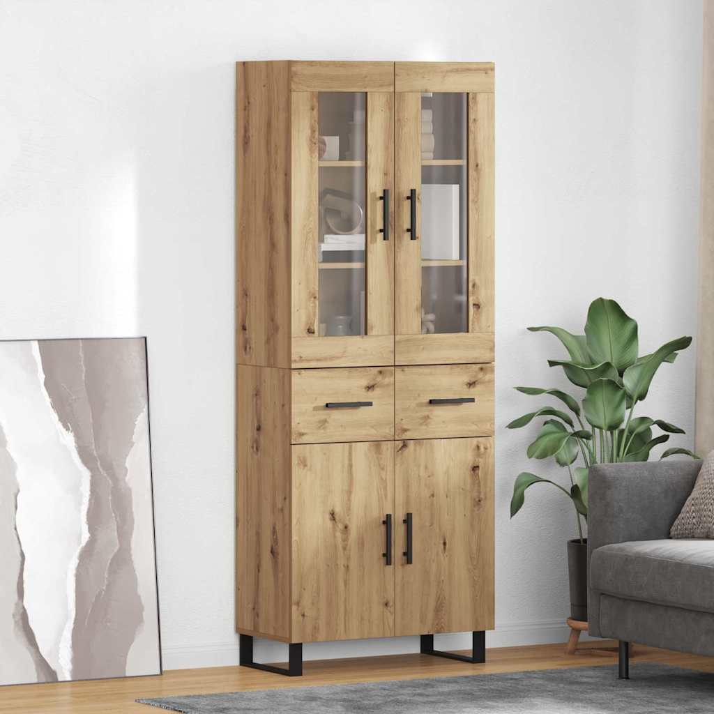 Highboard 2 pcs Artisan Oak Engineered Wood and Glass