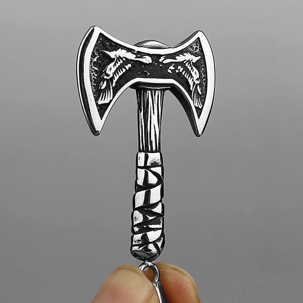 Viking Odin Raven Huginn and Muninn Double Axe Titanium Steel Stainless Steel Necklace Pendant Men's Scandinavian Jewelry Gift