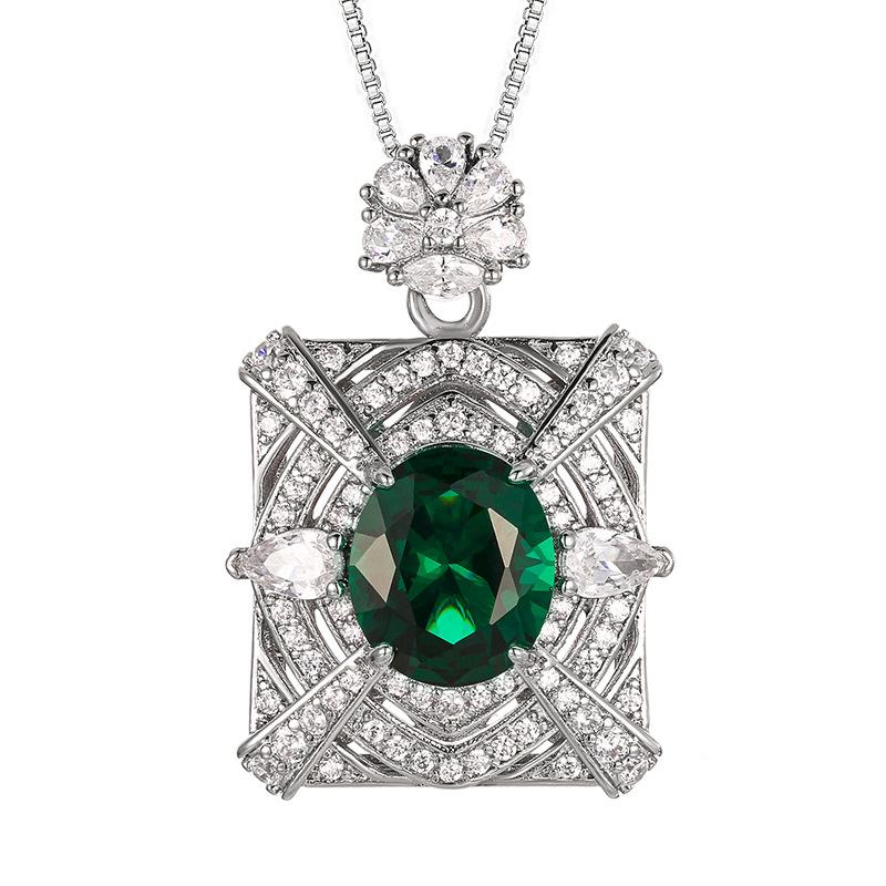 Necklace Earring Ring Set Jewelry Live Broadcast Emerald Color Treasure High-end Fashion Women's