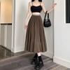 Drape High-Waist Slim-Fit Midi Skirt for Women - Spring/Summer Loose Pleated Flattering A-Line Maxi Half Skirt