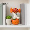 Halloween Party Supplies Ghost Figurine, Cute Sitting on Pumpkin Holding Candy Whimsical Statue Statue, Spooky Resin Table Ornament for Indoor Mantle
