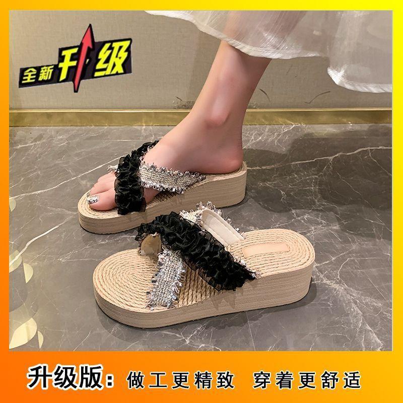 Popular outer wear platform outer wear 2025 summer new flower slippers fashion holiday cross beach shoes