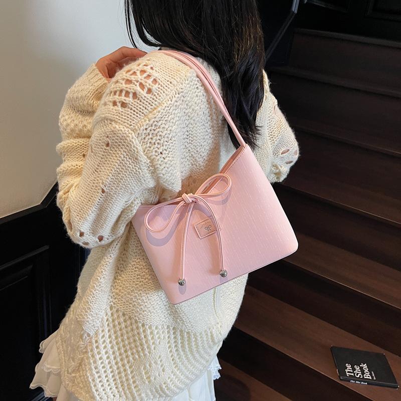 New Strap Bow Handbag Women's Fashion Casual Shoulder Bag High Value Bucket Bag