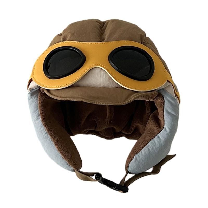 Adjustable Winter Pilot Cap With Goggles Ear Protections For Infants Soft Nylon Flight Hat For Role Play Costumes
