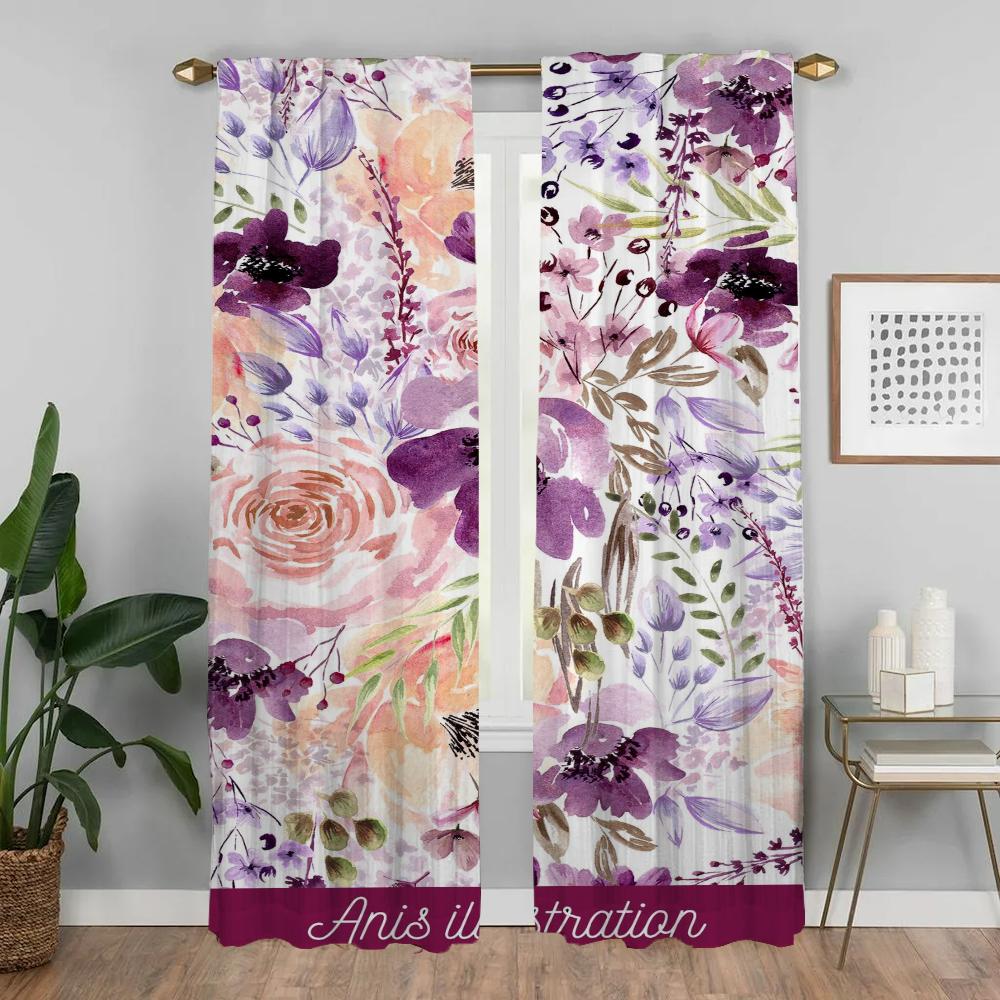 Set di 2 Tende Divisorie Floreali Tenda Soggiorno Decorazione di Halloween Tende in Garza Camera da Letto Arredamento Casa Realizzato in Poliestere Trattamento Finestra Zona