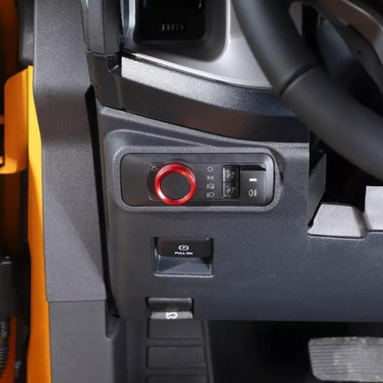 For 21-24 Ford Bronco&Sport/F150 Red Alloy Headlight Switch Knob Cover Trim Ring