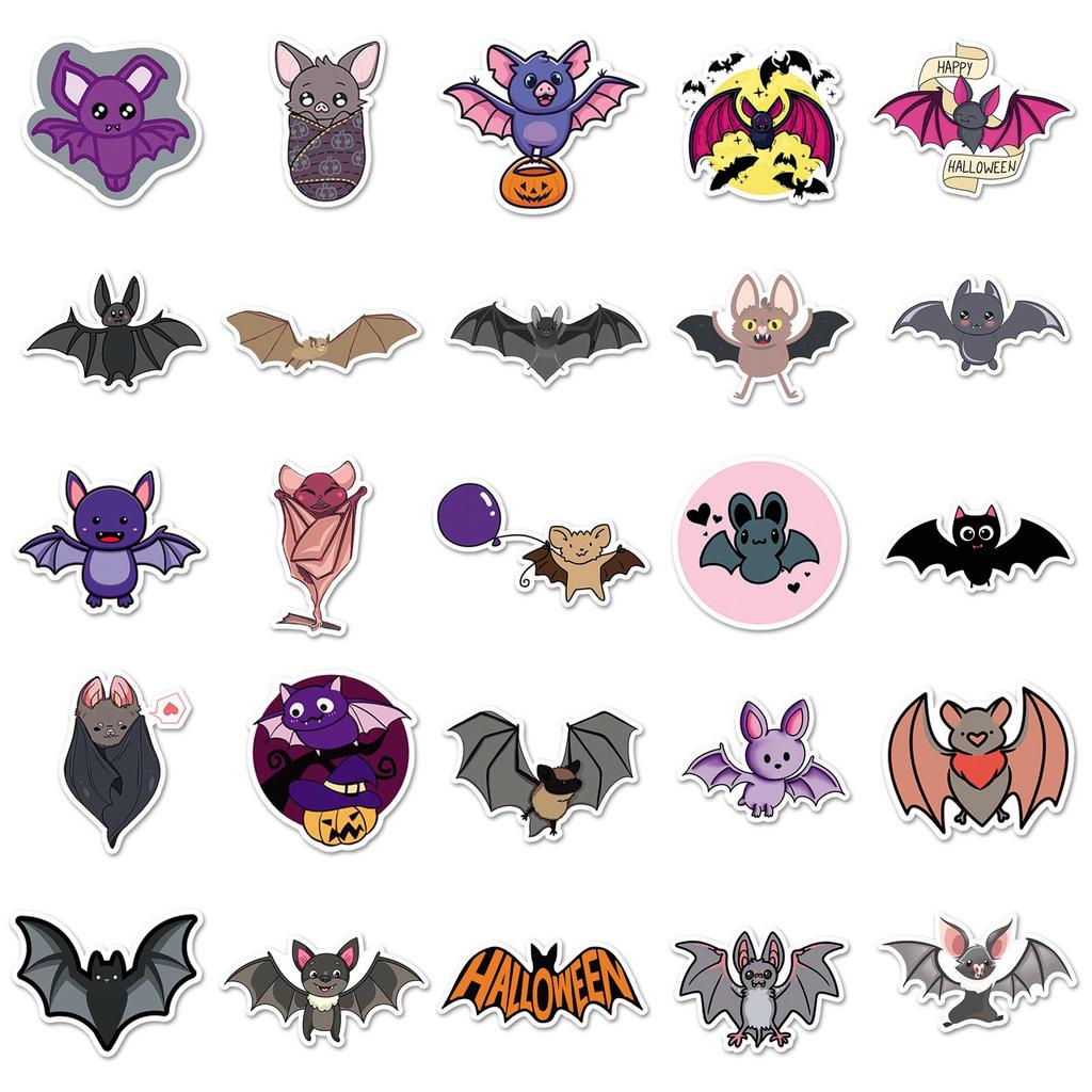 50 Waterproof Bat Animal Stickers for Luggage, Halloween Decor, Skateboard, Laptop, Tablet, and Water Cup (50 Sheets)