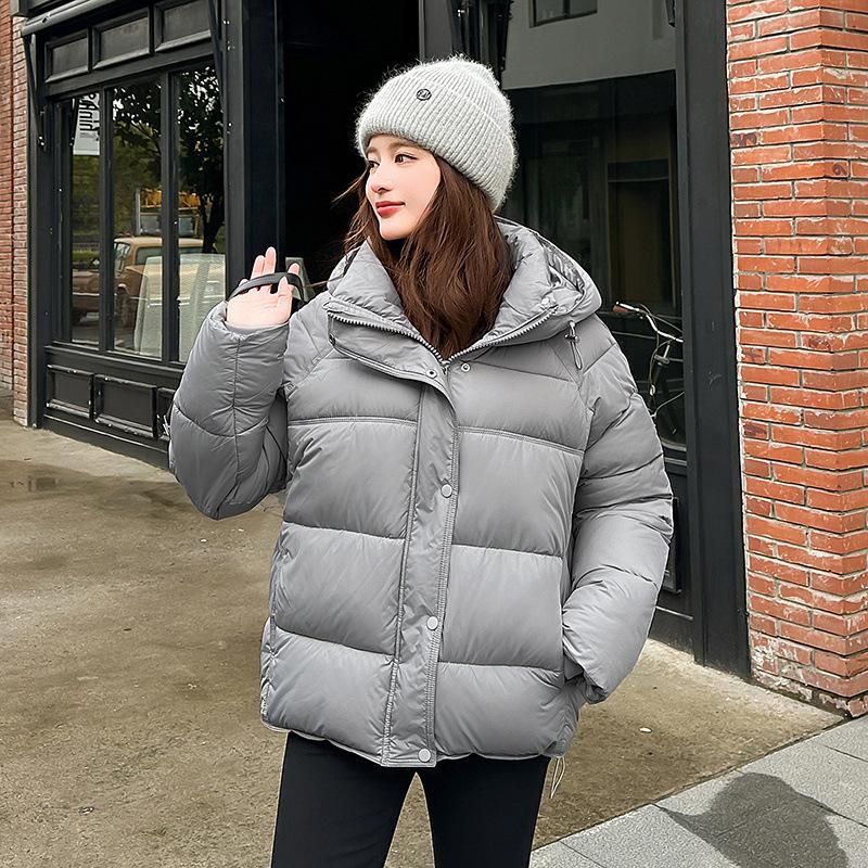 Dame Kort Hette Vindtett Tykk Varm Vinterjakke med Raglanermer