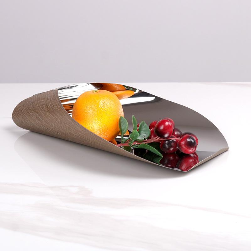 Modern Light Luxury Creative Metal Wood Grain Tray Metal Fruit Plate Model Room Sales Office Living Room Coffee Table Decorative Ornaments