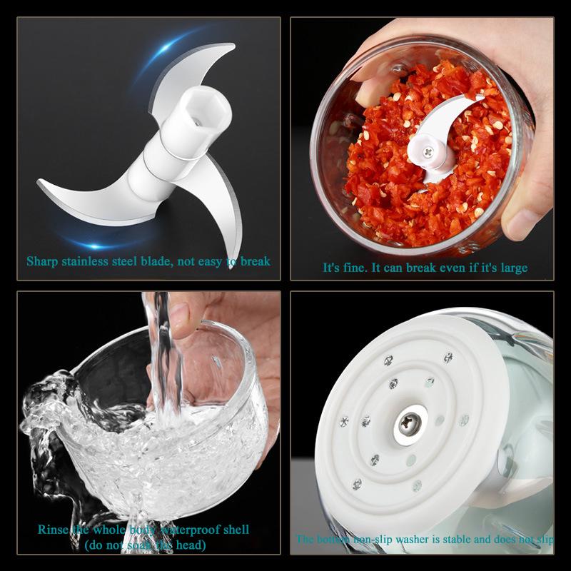 300ML Tragbarer USB-Lade Fleischwolf Gemüsehacker Knoblauchpresse Zerkleinerer Küchenwerkzeuge Elektrischer Küchen-Lebensmittelhacker