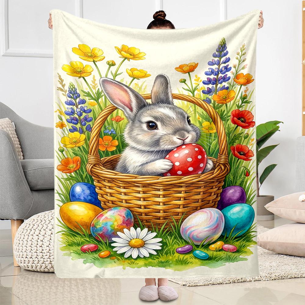 Easter Bunny With Flowers Blanket,Suitable for sofas, offices, travel, living rooms, gift for friends and family,Suitable for all seasons.