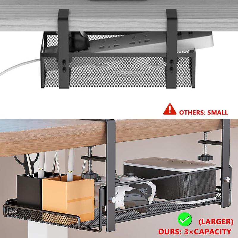 Under Desk Cable Management Tray No Drill Easy Clean Metal Cable Organizer for Home Office Small Business Desk Wire Storage