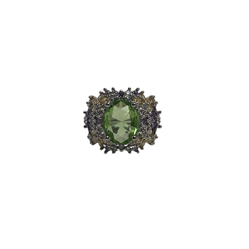 Heavy Industry Mint Green Treasure Ring High Niche Design Full of Diamonds Temperament Versatile Ring