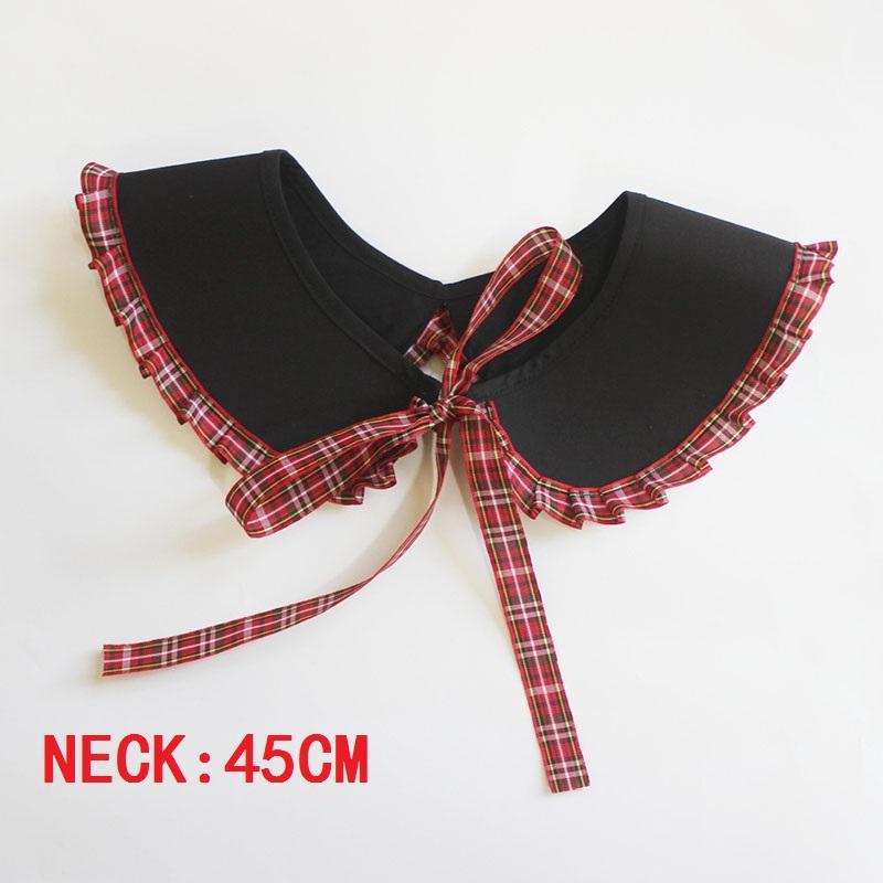 Damen Karo Schal Niedlicher Nackenwärmer Kreis Falscher Kragen Vorne zum Binden Falscher Kragen Frau Vintage Rüschen Abnehmbarer Kragen für Damen