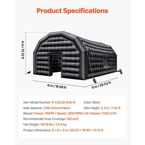VEVOR Inflatable Nightclub, 9 x 6 x 4 m Inflatable Party Tent with 1100W Blower &amp; Sandbag, Ventilated Blow up Night Club with 2 Windows