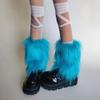 Women's Fuzzy Bright Blue Leg Warmers Soft Plush Winter Accessory for Costume Parties Furry Boot Toppers Footless Socks