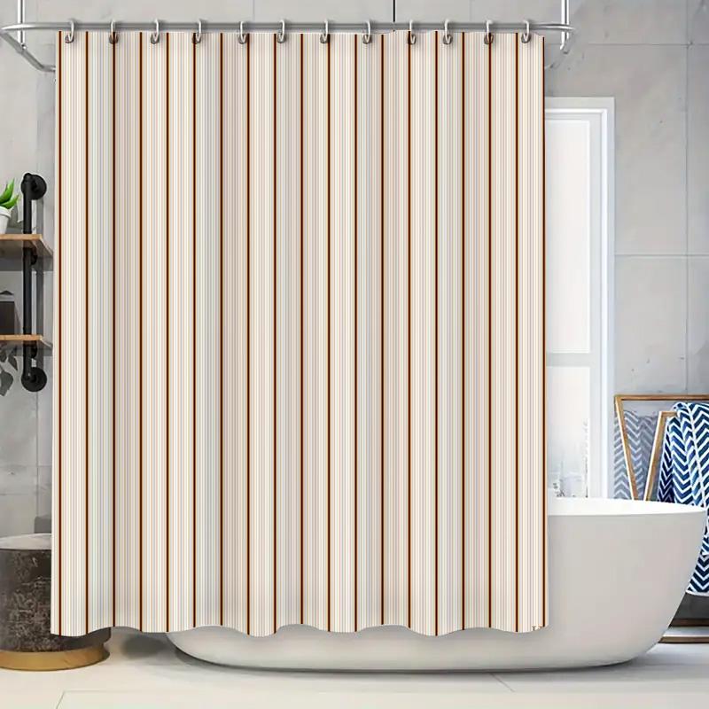 Modern Striped Shower Curtain Premium Waterproof Fabric for Bathroom Decor Privacy Protection 304 Stainless Steel Rod Set Includ