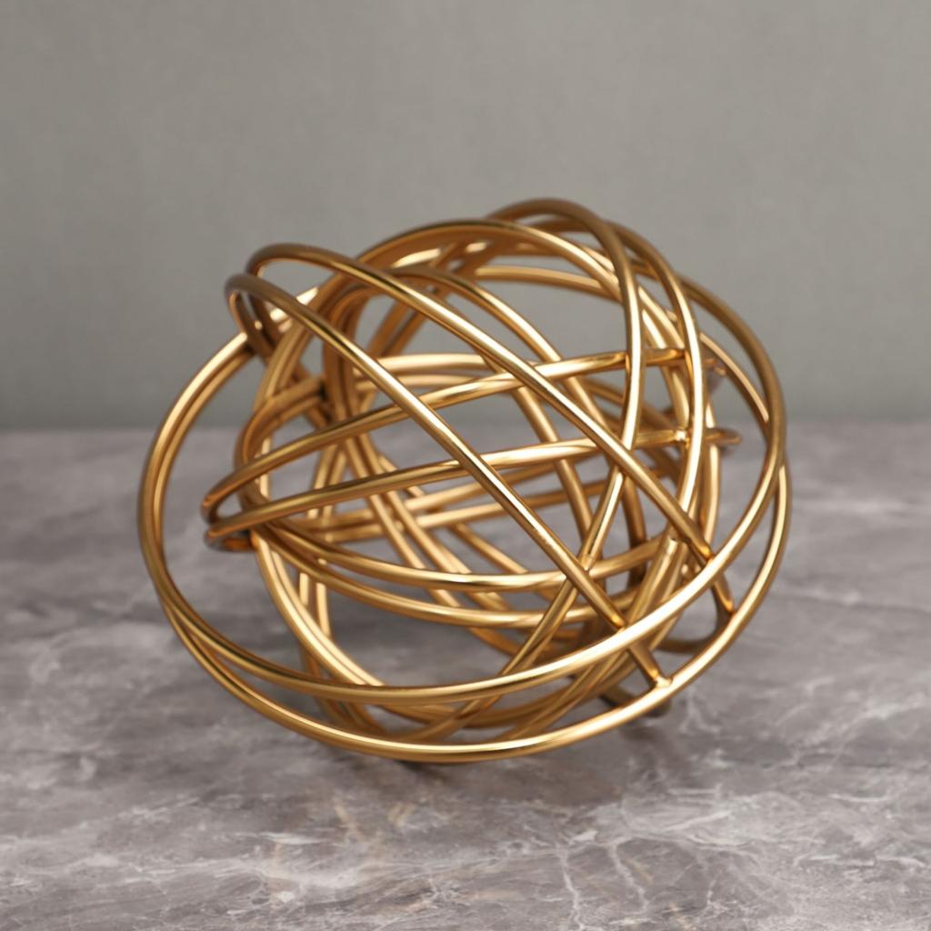 Metallhantverk Gyllene Tråd Geometriska Ihåliga Bollar Gyllene Slingrande Boll Metall Dekorativa Figurer Rumsinredningstillbehör
