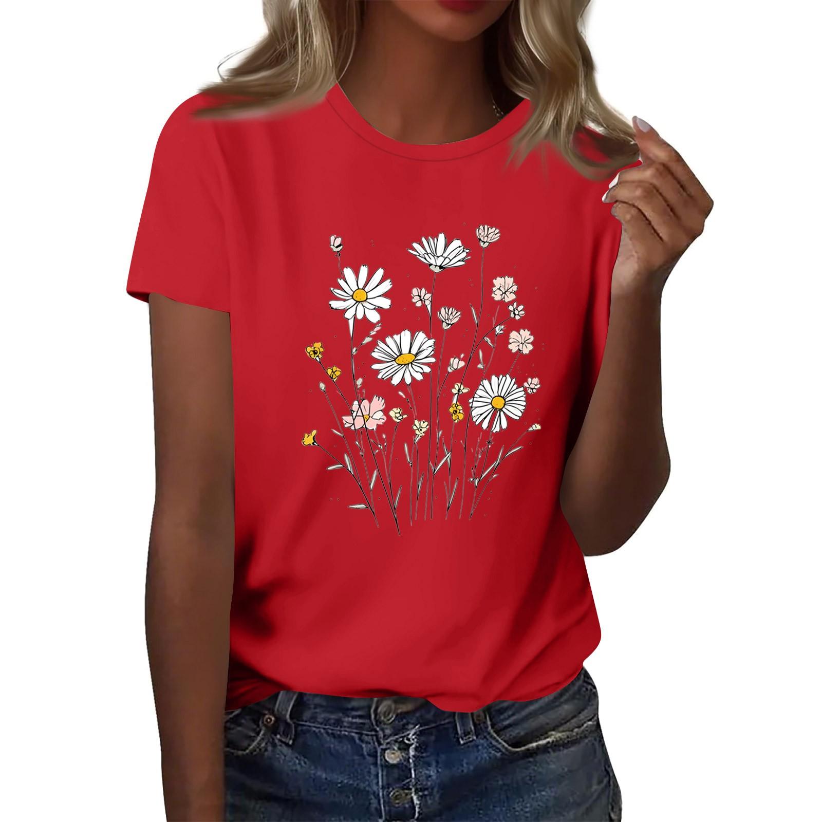 

Женская мода повседневная футболка с круглым вырезом и короткими рукавами, топ, футболка, топ XXL красный