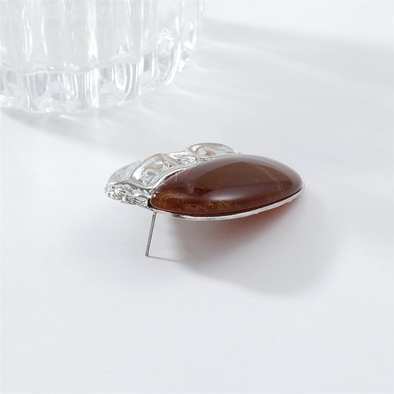 Vintage Styles Brown Amber Resin Splices Earrings for Women Autumn And Winter Sturdy Alloy Jewelry Trend Casual Wear