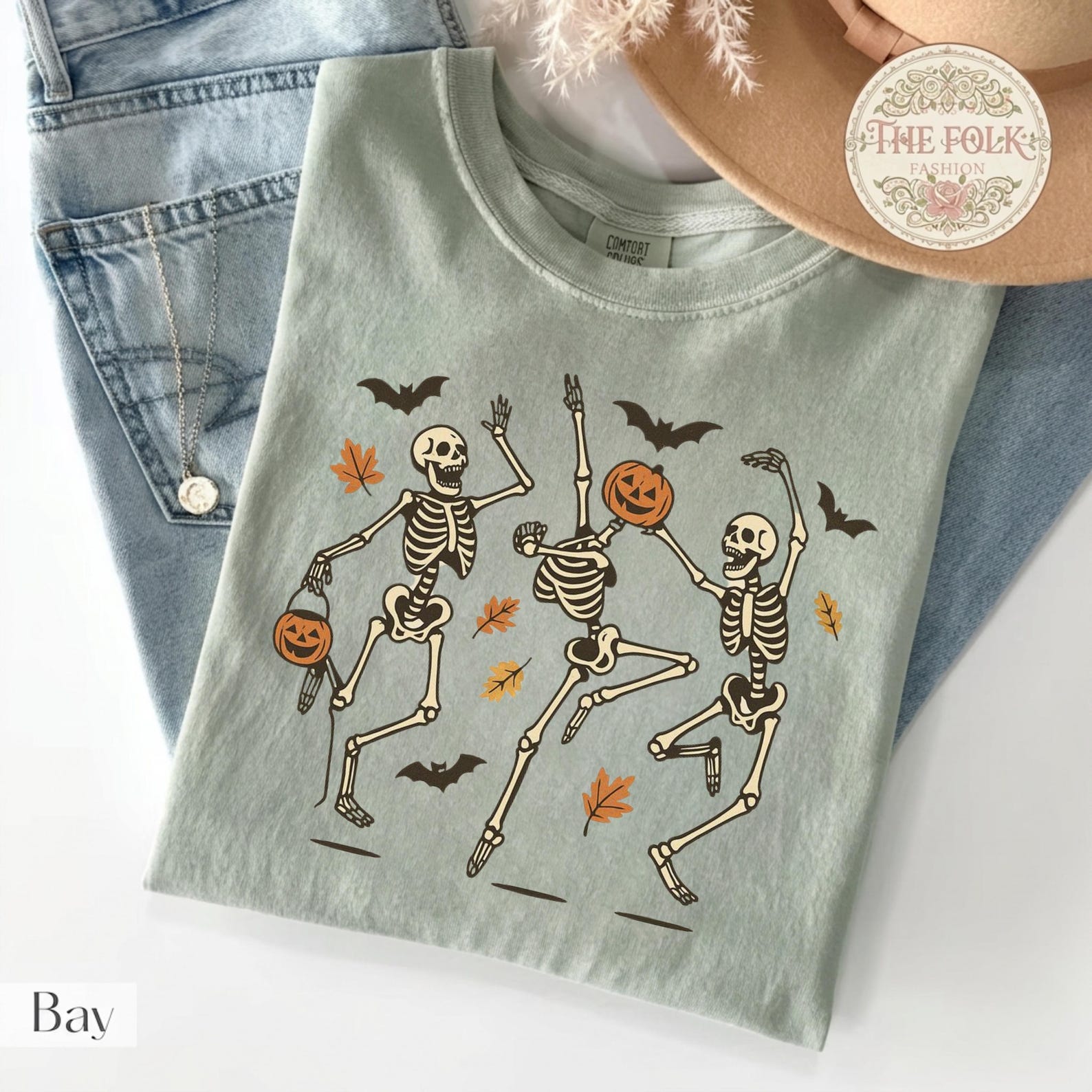 Retro Dancing Skeletons Shirt, Vintage Halloween Cats Pumpkin Tee, Cute Spooky Season Tshirt, Comfort Colors Fall Autumn Graphic Tee M