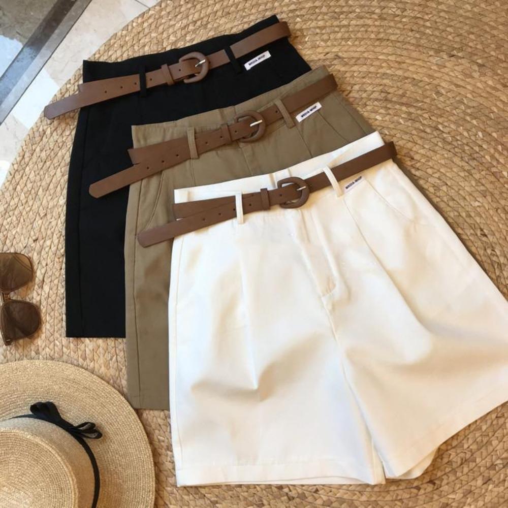 

New Hot Workwear Wide Leg Shorts Women Summer Lightweight Loose Casual Shorts With Belt S білий